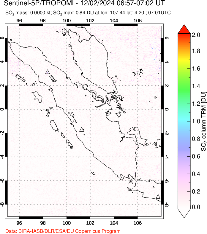 A sulfur dioxide image over Sumatra, Indonesia on Dec 02, 2024.