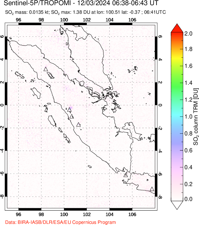 A sulfur dioxide image over Sumatra, Indonesia on Dec 03, 2024.