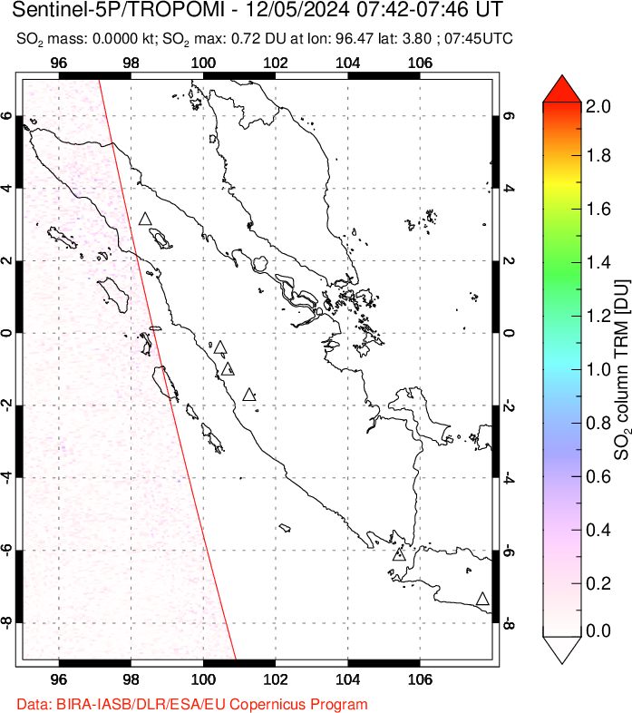 A sulfur dioxide image over Sumatra, Indonesia on Dec 05, 2024.