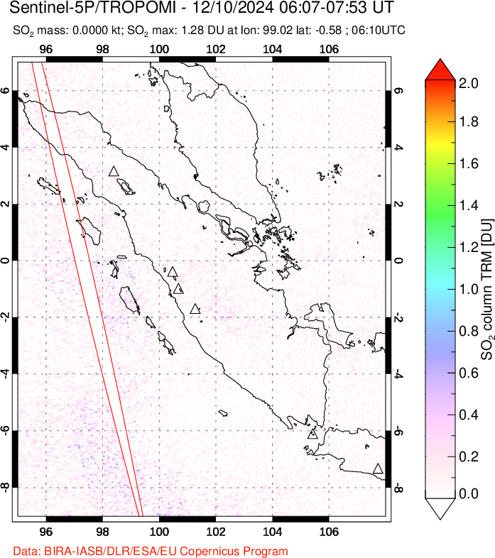 A sulfur dioxide image over Sumatra, Indonesia on Dec 10, 2024.