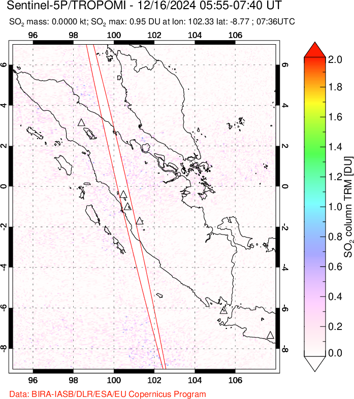 A sulfur dioxide image over Sumatra, Indonesia on Dec 16, 2024.