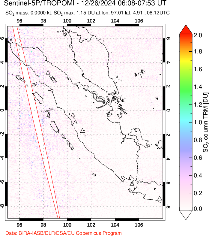 A sulfur dioxide image over Sumatra, Indonesia on Dec 26, 2024.