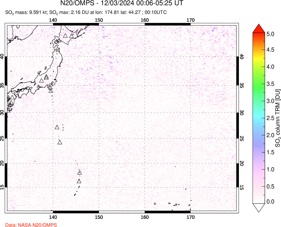 A sulfur dioxide image over Western Pacific on Dec 03, 2024.