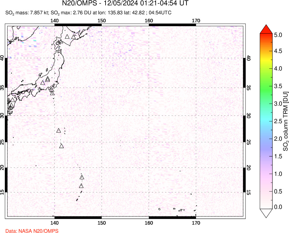 A sulfur dioxide image over Western Pacific on Dec 05, 2024.