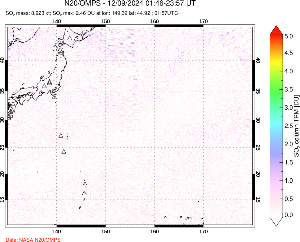 A sulfur dioxide image over Western Pacific on Dec 09, 2024.