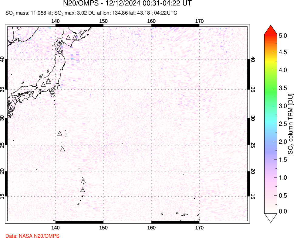 A sulfur dioxide image over Western Pacific on Dec 12, 2024.