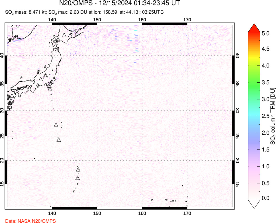 A sulfur dioxide image over Western Pacific on Dec 15, 2024.