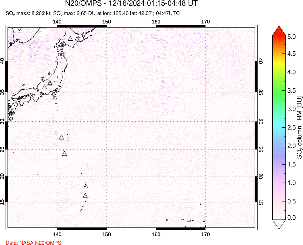 A sulfur dioxide image over Western Pacific on Dec 16, 2024.