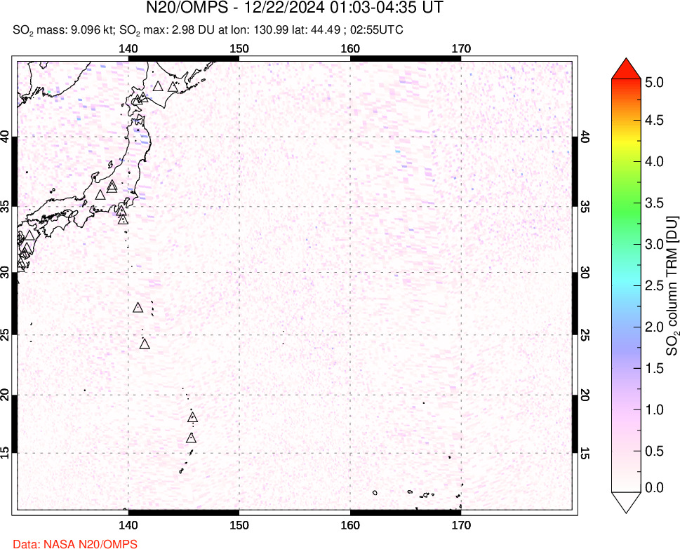 A sulfur dioxide image over Western Pacific on Dec 22, 2024.