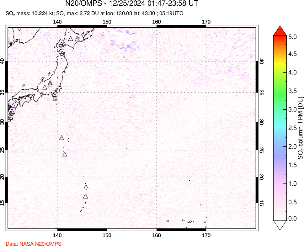 A sulfur dioxide image over Western Pacific on Dec 25, 2024.