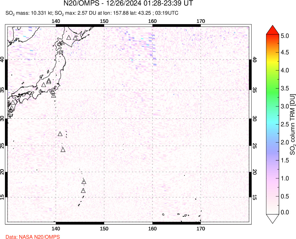 A sulfur dioxide image over Western Pacific on Dec 26, 2024.