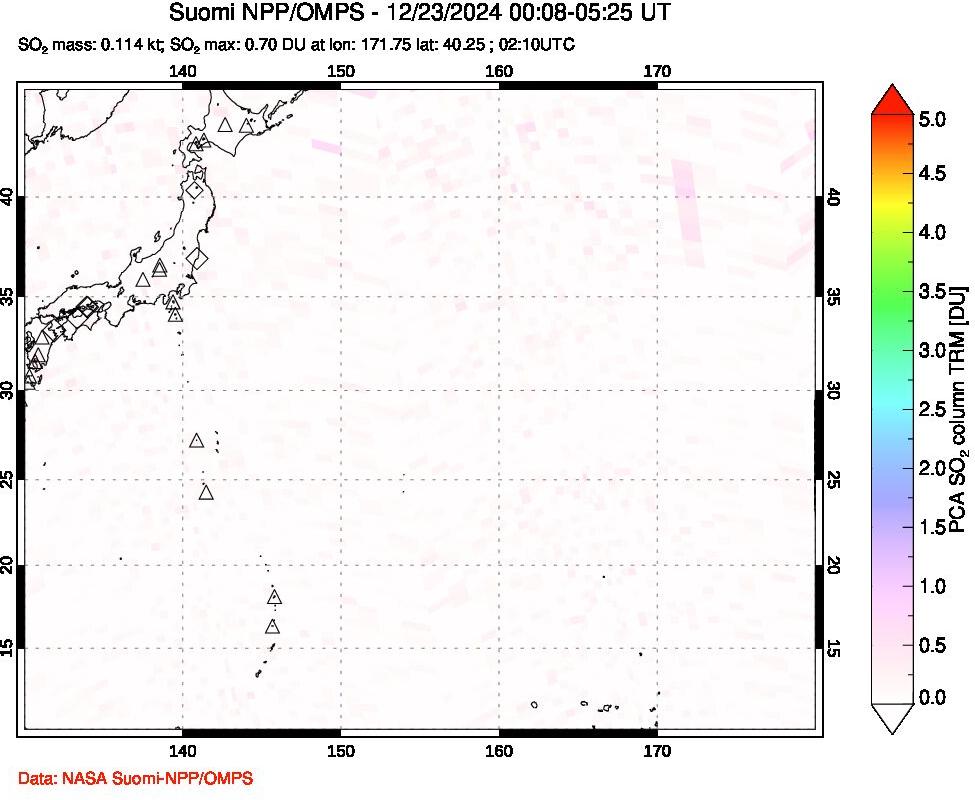 A sulfur dioxide image over Western Pacific on Dec 23, 2024.