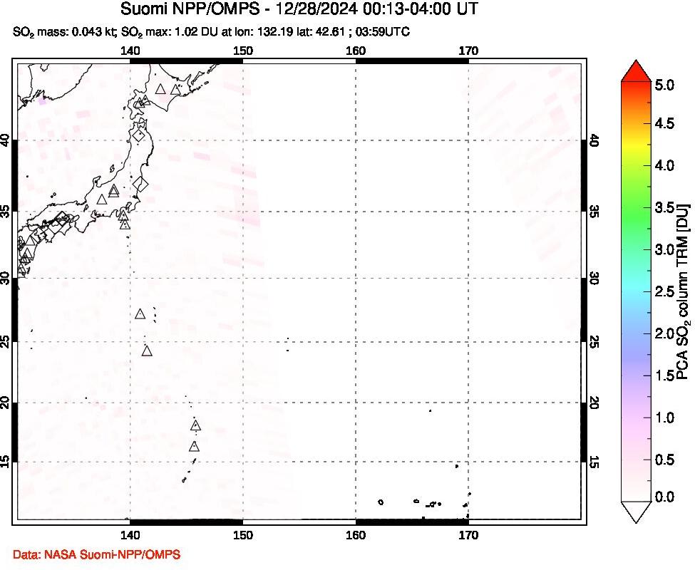 A sulfur dioxide image over Western Pacific on Dec 28, 2024.