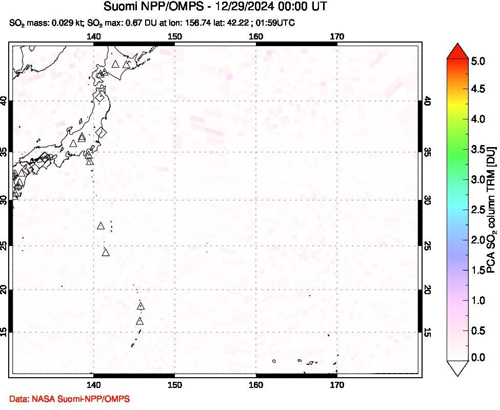 A sulfur dioxide image over Western Pacific on Dec 29, 2024.