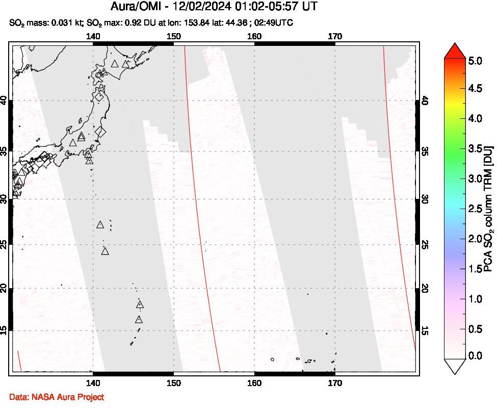 A sulfur dioxide image over Western Pacific on Dec 02, 2024.