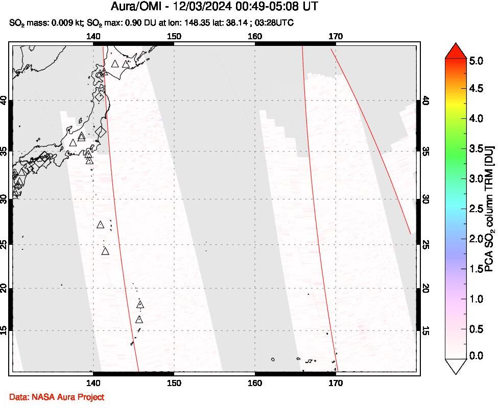 A sulfur dioxide image over Western Pacific on Dec 03, 2024.