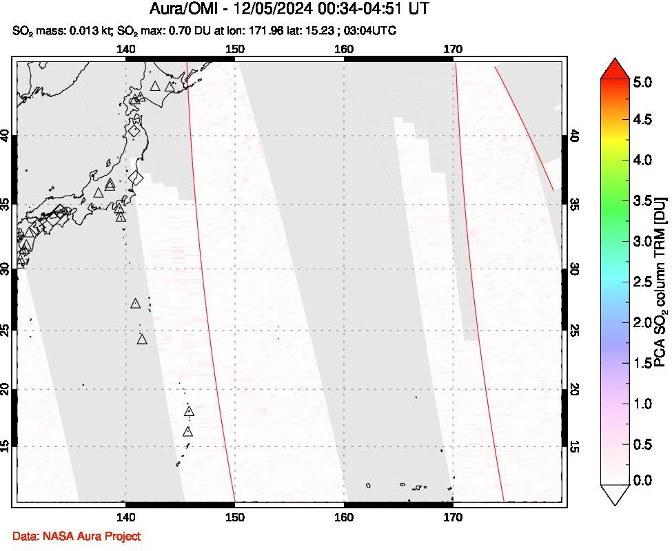 A sulfur dioxide image over Western Pacific on Dec 05, 2024.