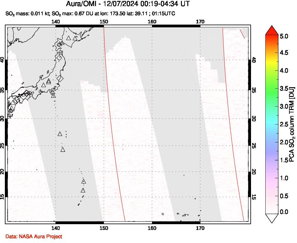 A sulfur dioxide image over Western Pacific on Dec 07, 2024.