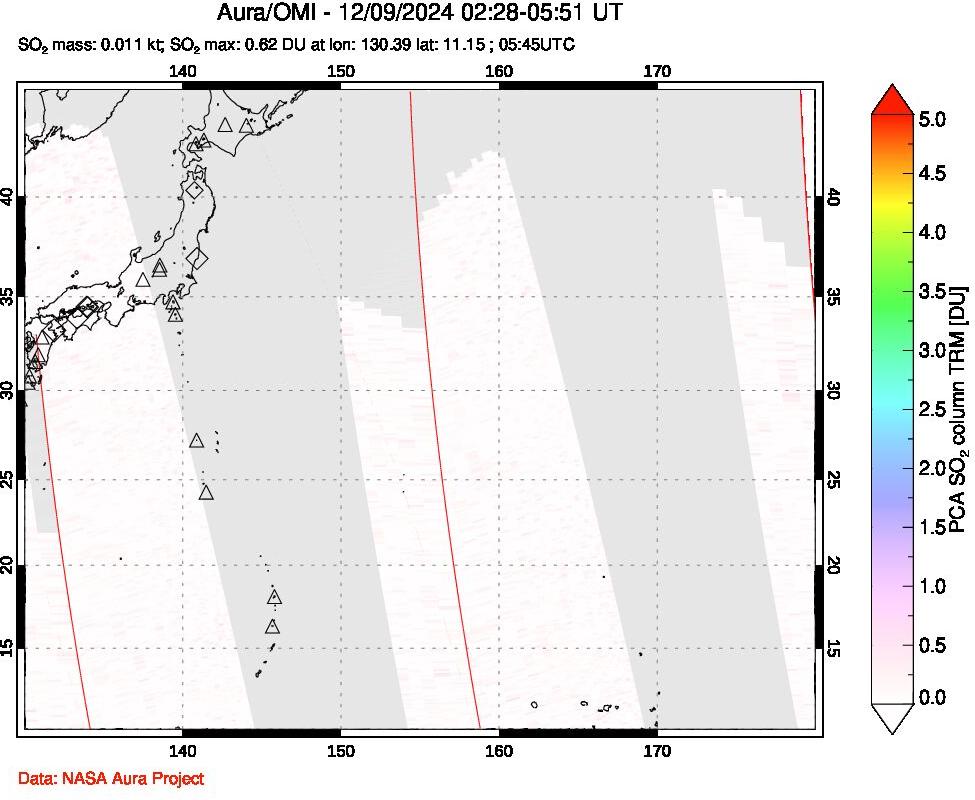 A sulfur dioxide image over Western Pacific on Dec 09, 2024.