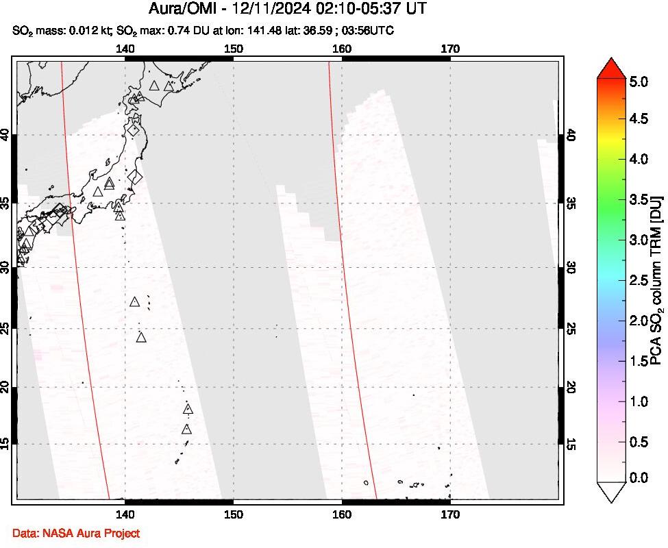 A sulfur dioxide image over Western Pacific on Dec 11, 2024.