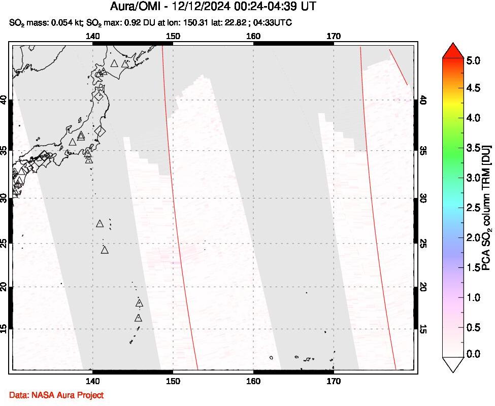 A sulfur dioxide image over Western Pacific on Dec 12, 2024.