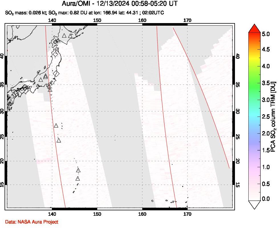 A sulfur dioxide image over Western Pacific on Dec 13, 2024.