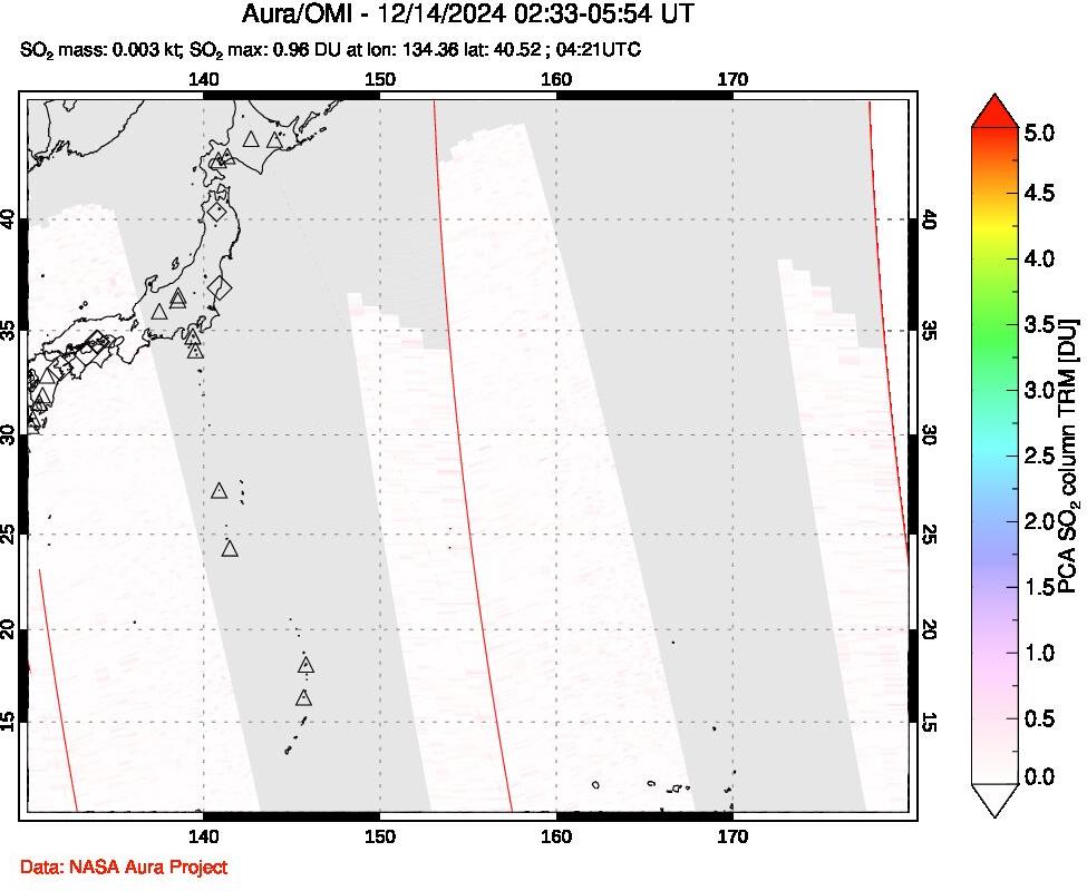 A sulfur dioxide image over Western Pacific on Dec 14, 2024.