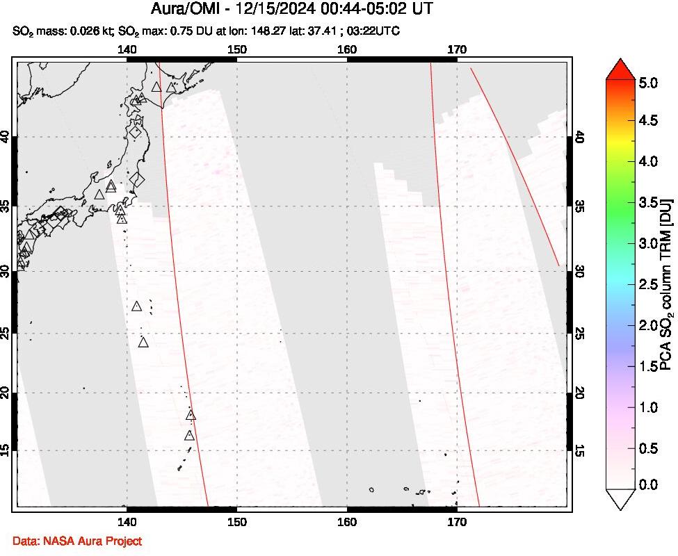 A sulfur dioxide image over Western Pacific on Dec 15, 2024.