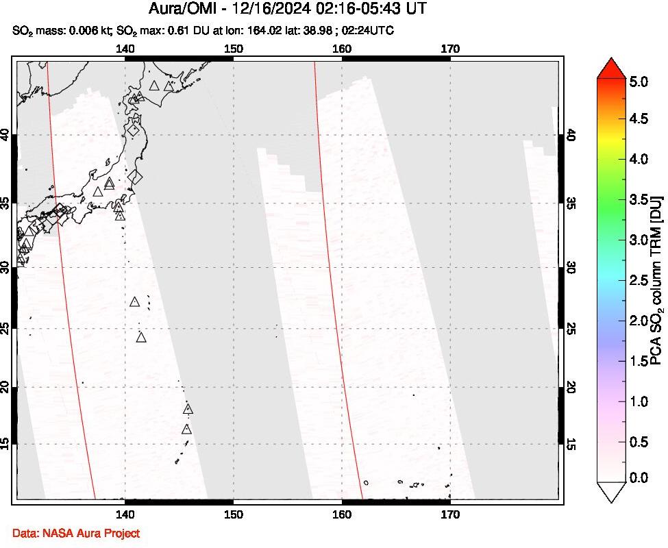 A sulfur dioxide image over Western Pacific on Dec 16, 2024.