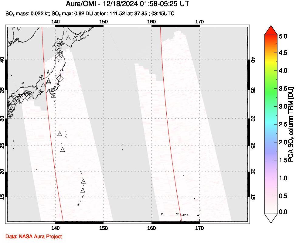 A sulfur dioxide image over Western Pacific on Dec 18, 2024.