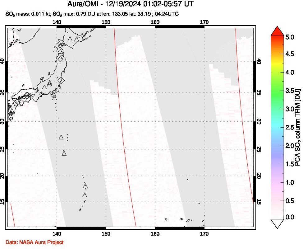 A sulfur dioxide image over Western Pacific on Dec 19, 2024.