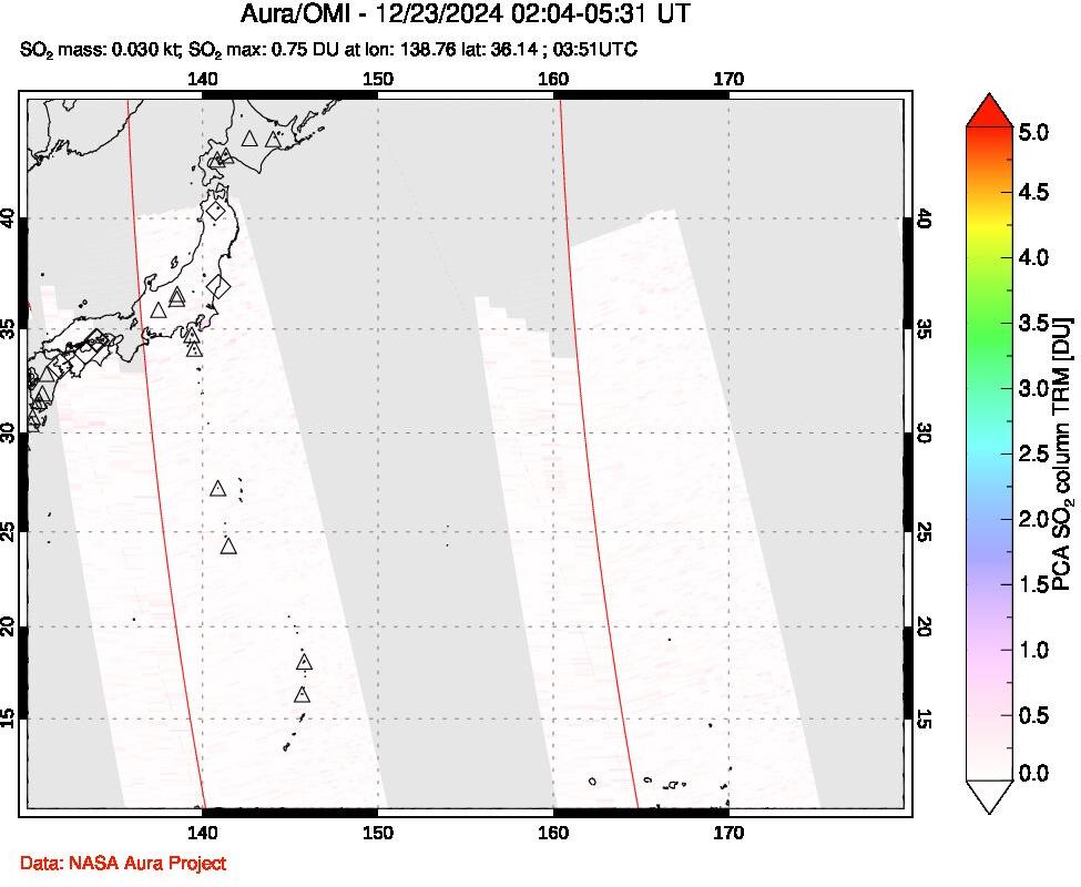 A sulfur dioxide image over Western Pacific on Dec 23, 2024.