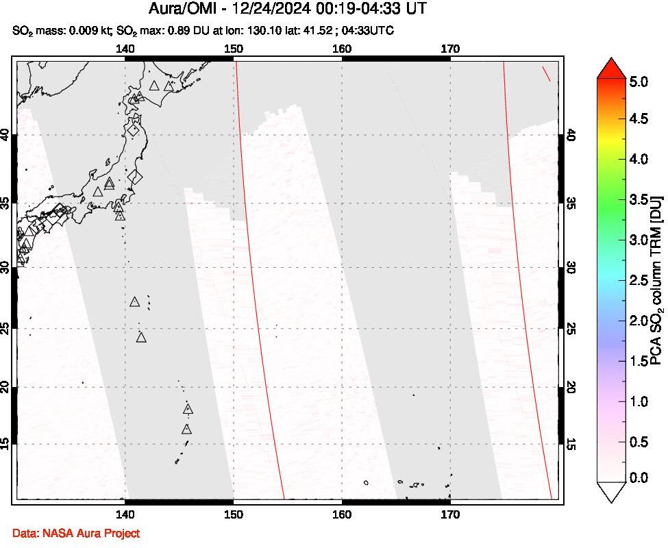 A sulfur dioxide image over Western Pacific on Dec 24, 2024.