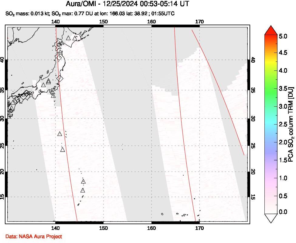 A sulfur dioxide image over Western Pacific on Dec 25, 2024.