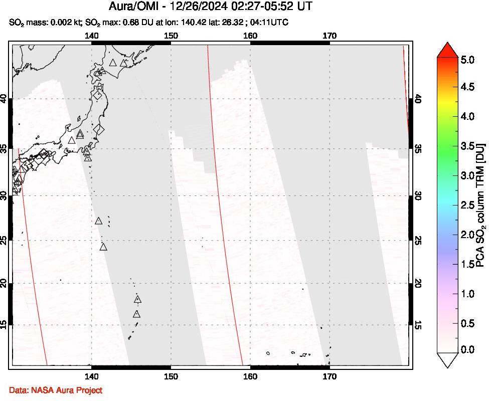 A sulfur dioxide image over Western Pacific on Dec 26, 2024.