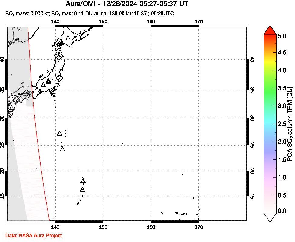 A sulfur dioxide image over Western Pacific on Dec 28, 2024.