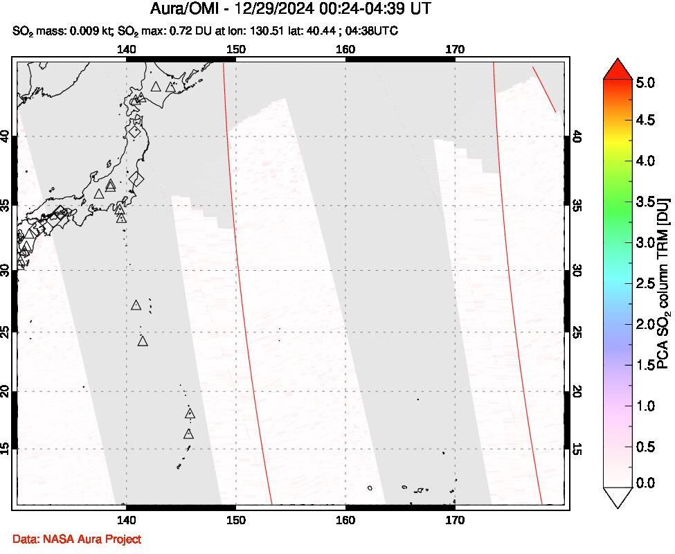 A sulfur dioxide image over Western Pacific on Dec 29, 2024.