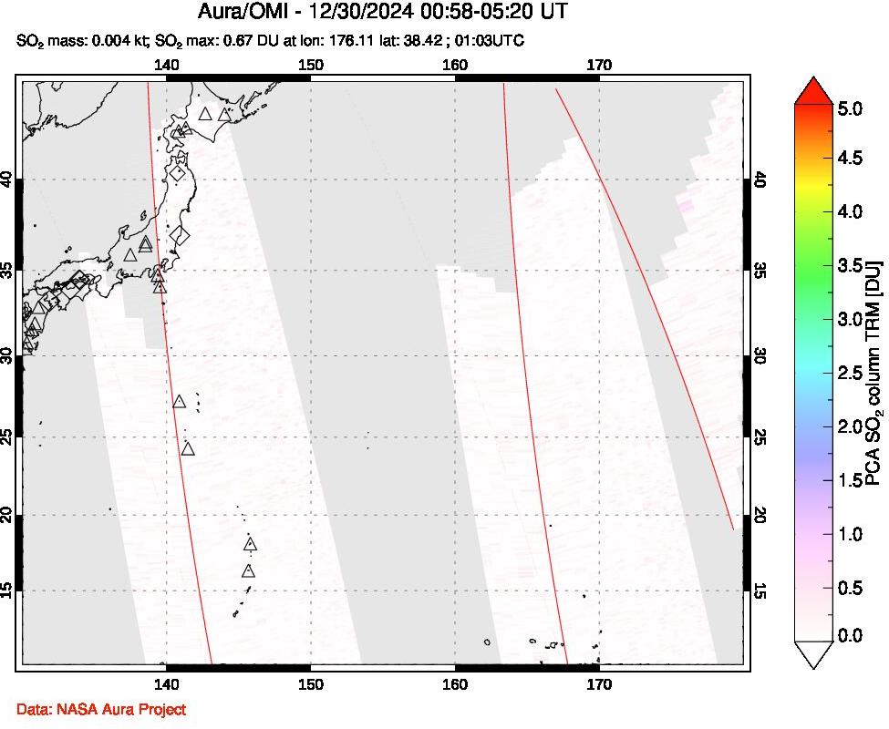 A sulfur dioxide image over Western Pacific on Dec 30, 2024.