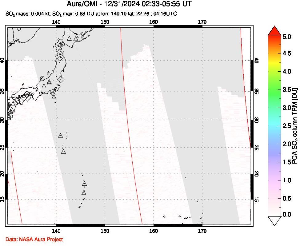 A sulfur dioxide image over Western Pacific on Dec 31, 2024.