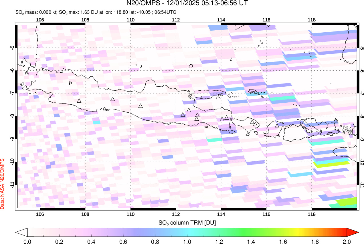 A sulfur dioxide image over Java, Indonesia on Dec 01, 2025.