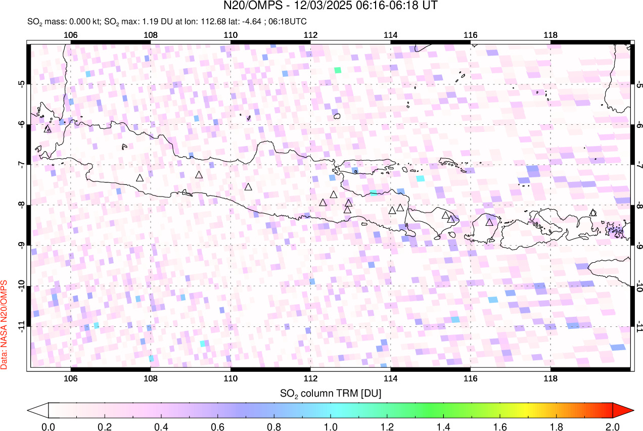 A sulfur dioxide image over Java, Indonesia on Dec 03, 2025.