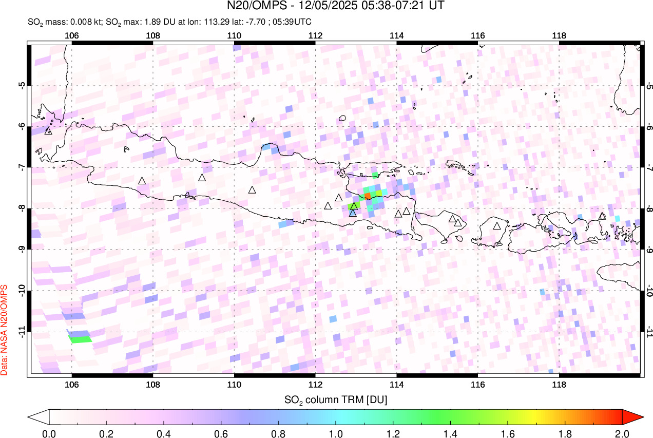 A sulfur dioxide image over Java, Indonesia on Dec 05, 2025.