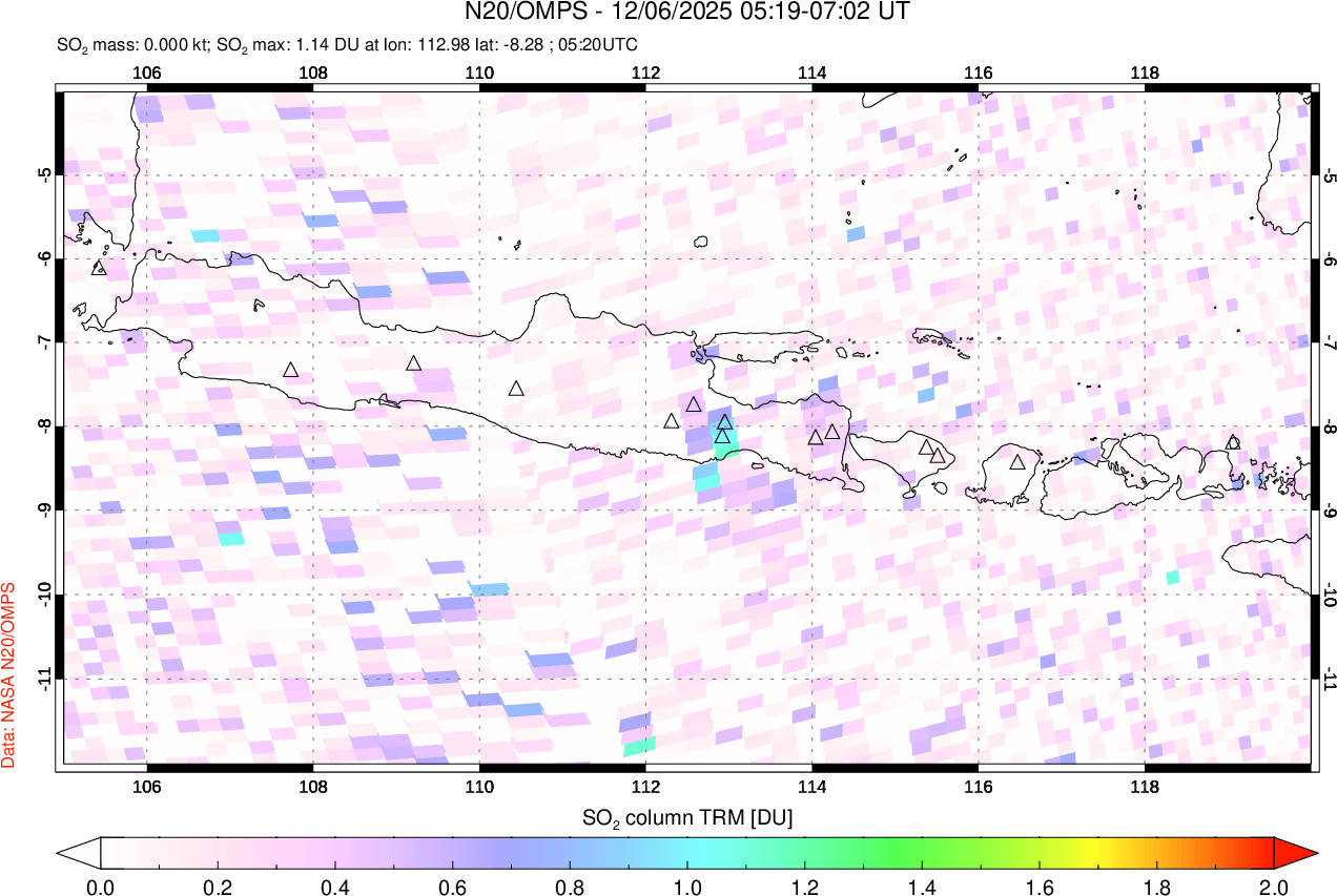 A sulfur dioxide image over Java, Indonesia on Dec 06, 2025.