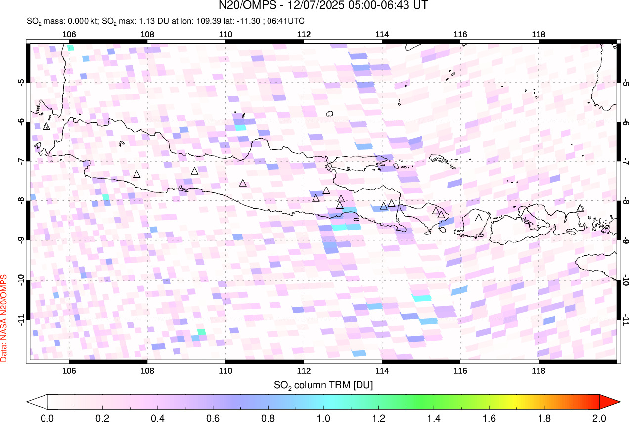 A sulfur dioxide image over Java, Indonesia on Dec 07, 2025.