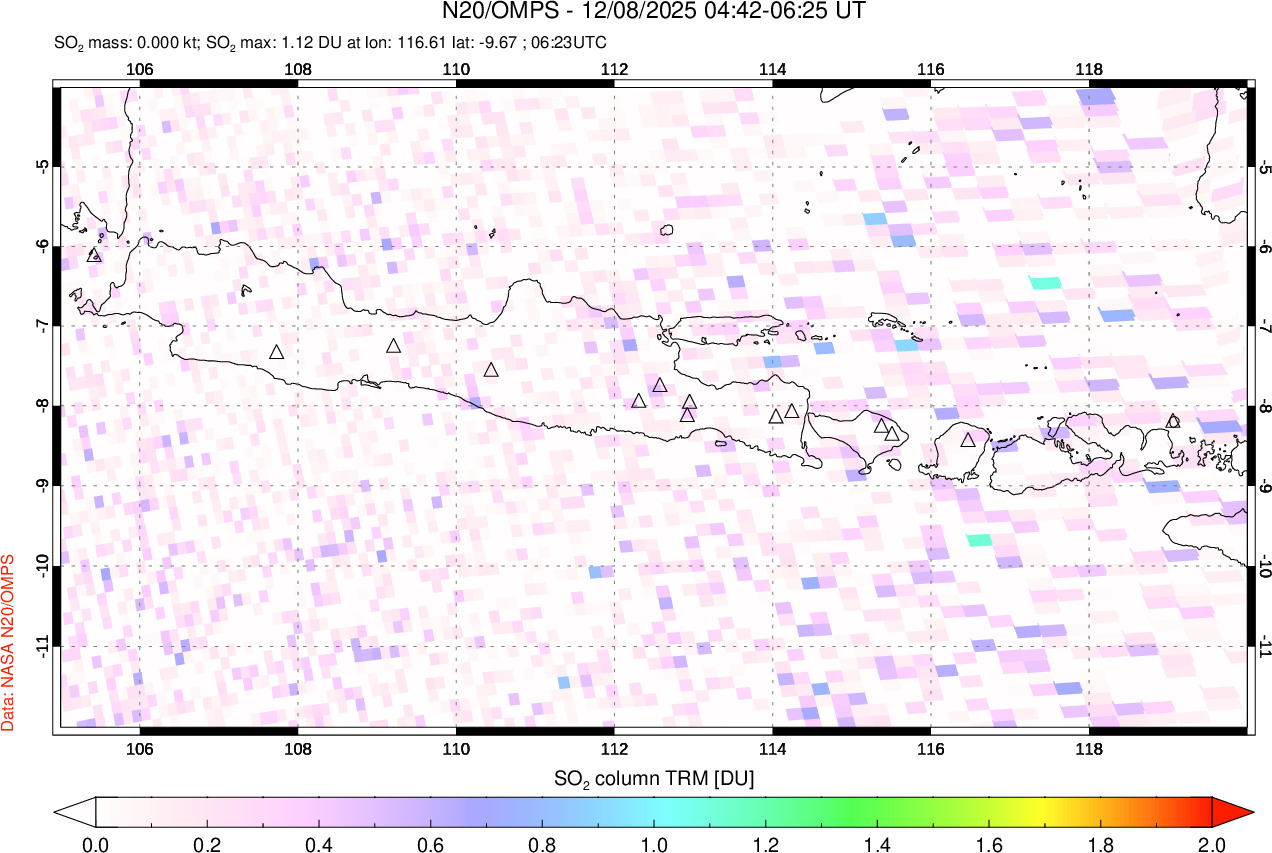 A sulfur dioxide image over Java, Indonesia on Dec 08, 2025.