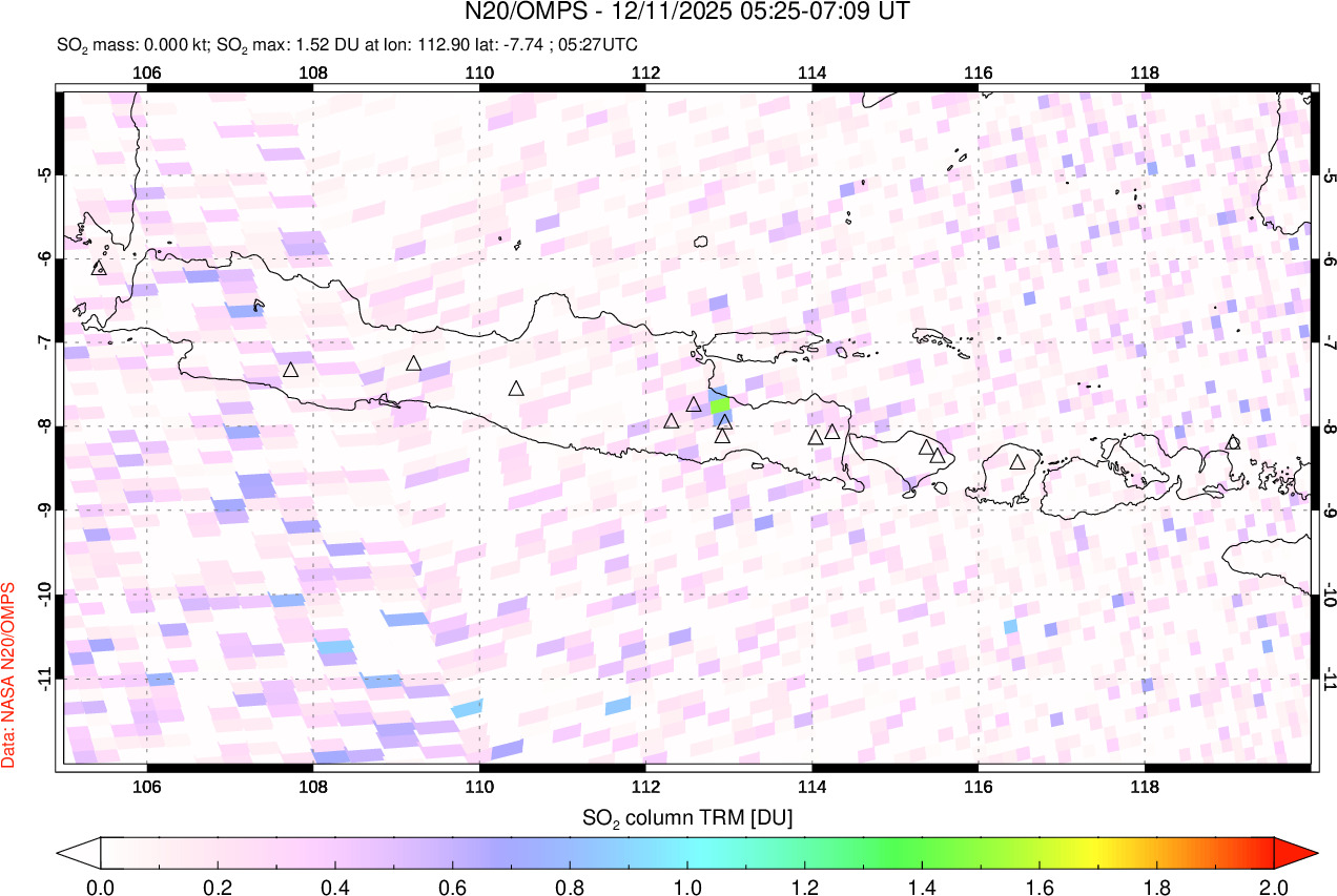 A sulfur dioxide image over Java, Indonesia on Dec 11, 2025.