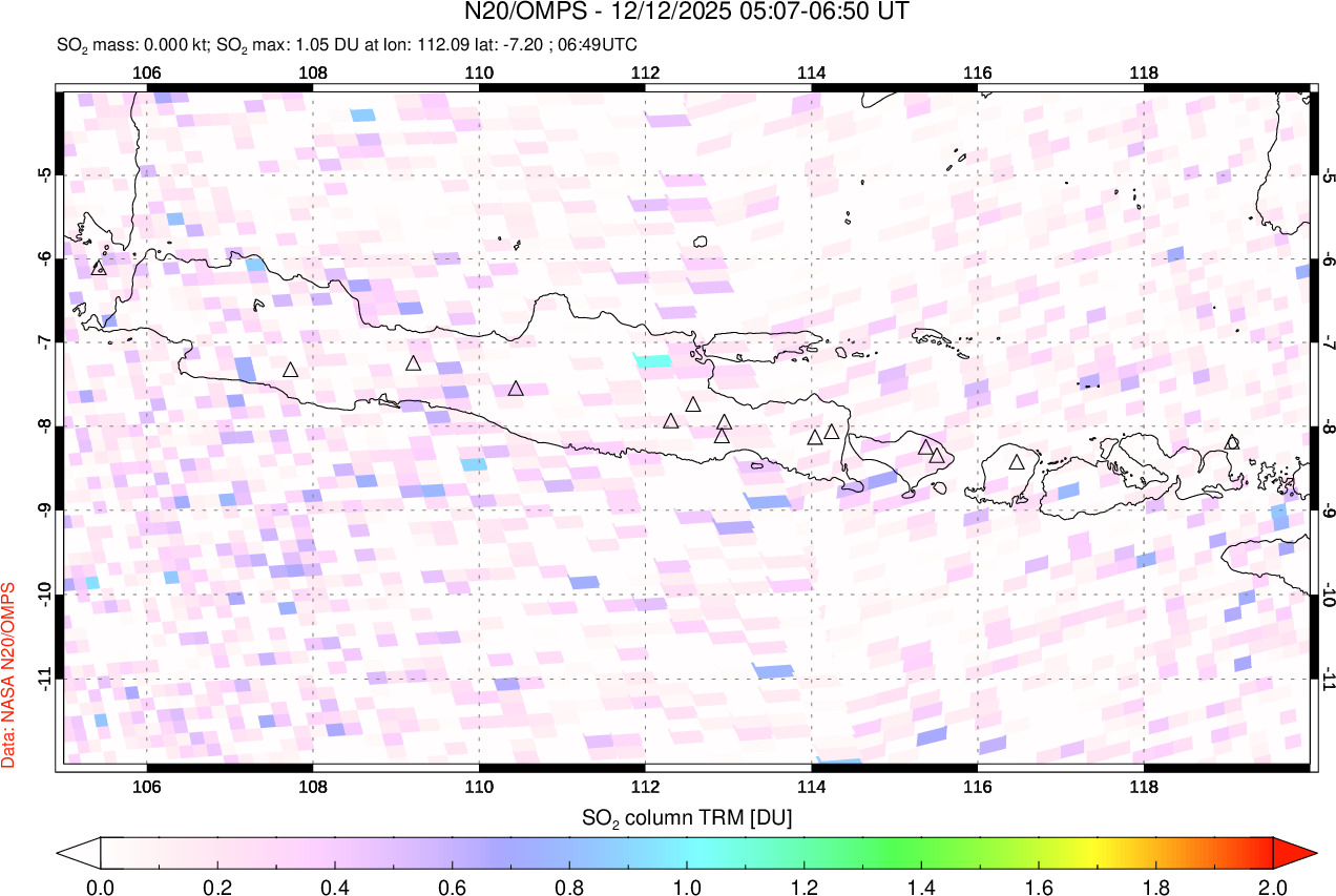 A sulfur dioxide image over Java, Indonesia on Dec 12, 2025.