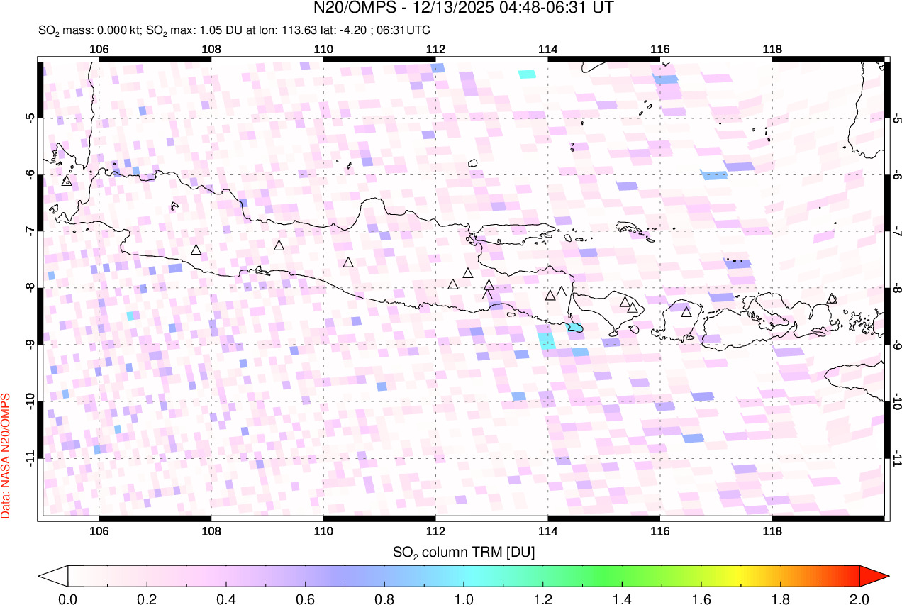 A sulfur dioxide image over Java, Indonesia on Dec 13, 2025.