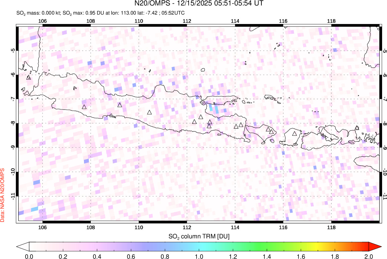 A sulfur dioxide image over Java, Indonesia on Dec 15, 2025.