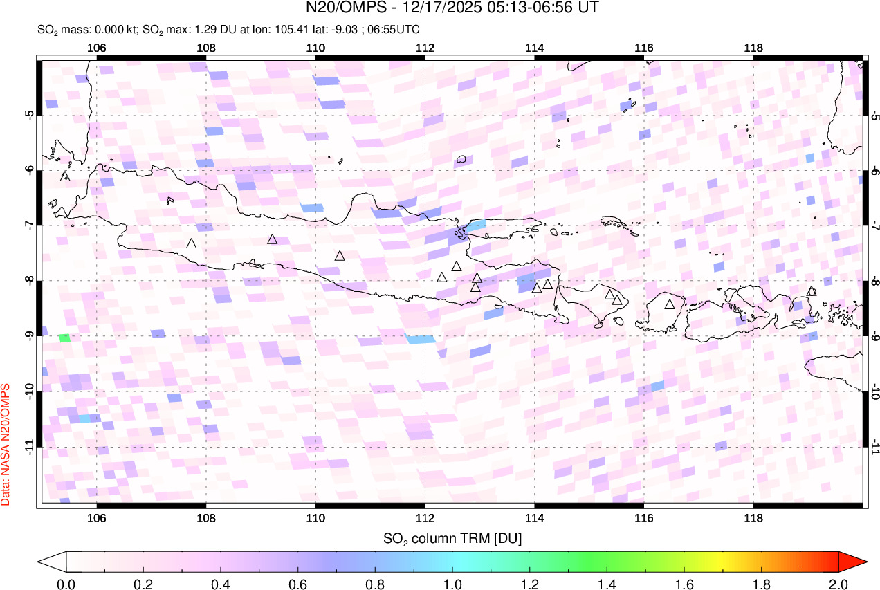 A sulfur dioxide image over Java, Indonesia on Dec 17, 2025.